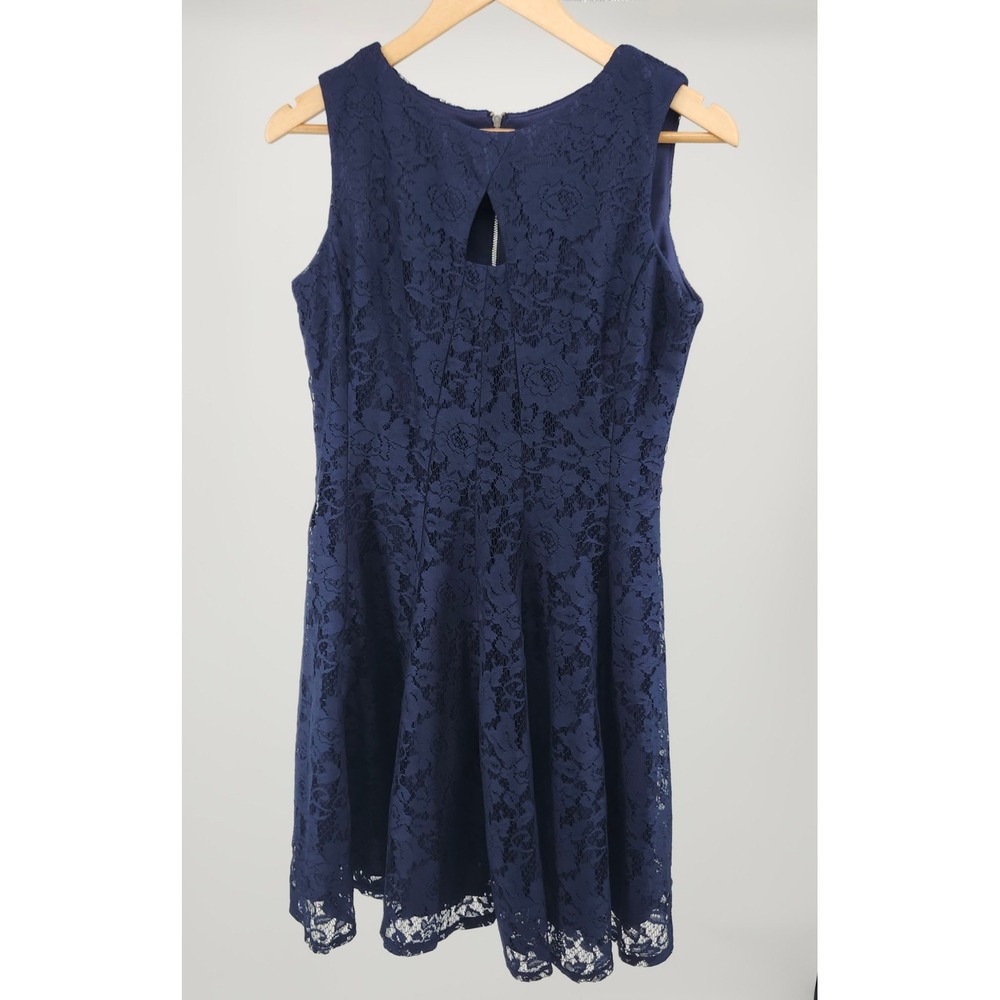 Danny and Nicole Navy Blue Lace Fit and Flare Dress 10P Sleeveless 55627PZ